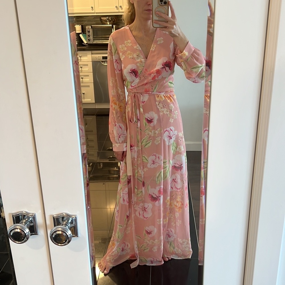 Yummy Kim Silk Long Sleeve Wrap Maxi Dress